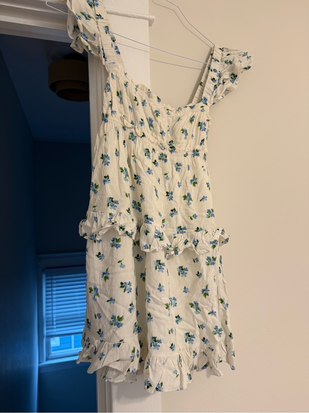 WeWoreWhat White Mini Dress with Blue Floral Print